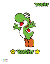 Fully-colored picture of a paint-by-number activity featuring Yoshi