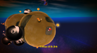 A screenshot of the changed boulder planet in the Dino Piranha Speed Run mission.