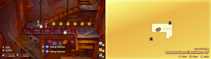Mario and Luigi near 6 Coins on Desolatt Island of Mario & Luigi: Brothership.