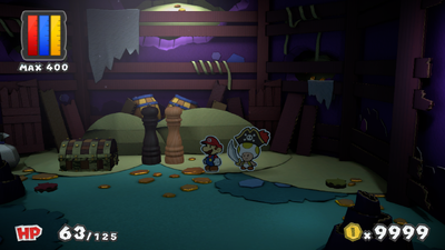 Mario near the Salt and Pepper Thing in Fortune Island of Paper Mario: Color Splash.