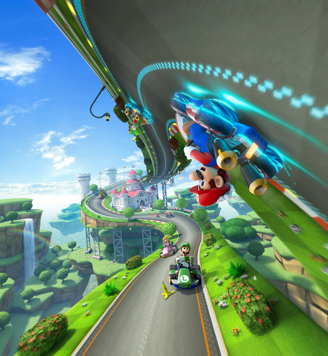 Key artwork for Mario Kart 8 showing off the anti-gravity mechanic