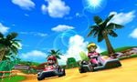 Mario and Peach racing side by side