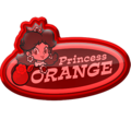 A Princess Orange "hot shot" badge from Mario Kart Tour