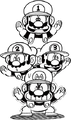 Side image of Mario and his clones