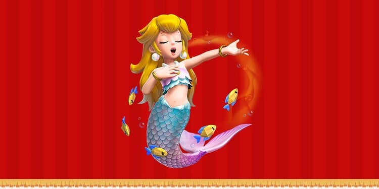 Artwork of Mermaid Peach from Princess Peach: Showtime! shown with the ninth question in the It’s Peach time! quiz