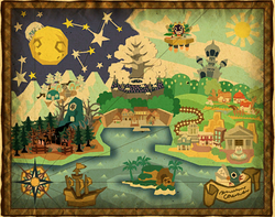 A map of Rogueport and the surrounding areas visited during Paper Mario: The Thousand-Year Door.