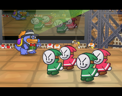 A screenshot of the Hand-It-Overs from Paper Mario: The Thousand-Year Door.