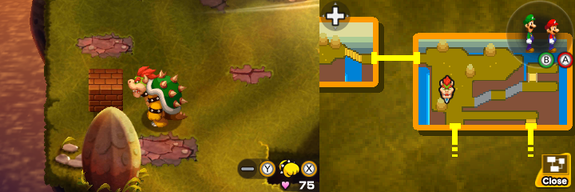 Third block in Cavi Cape of Mario & Luigi: Bowser's Inside Story + Bowser Jr.'s Journey.