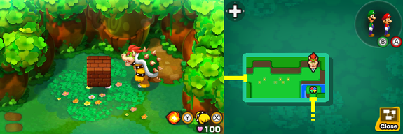 Third block in Dimble Wood of Mario & Luigi: Bowser's Inside Story + Bowser Jr.'s Journey.