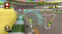 Yoshi getting a Slipstream in Mario Kart Wii