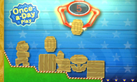 The Practice Catcher of Nintendo Badge Arcade featuring wooden Super Mario Bros.-themed badges