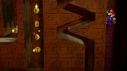 Coins in the maze in the Riverside Station in the remake of Paper Mario: The Thousand-Year Door for the Nintendo Switch.