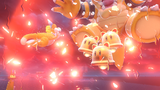 Giant Bowser being defeated by Giga Cat Mario and Plessie