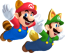Artwork of Raccoon Mario and Fox Luigi from New Super Mario Bros. 2