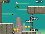 Luigi encountering a Bill Blaster Turret in World 6-1 of New Super Mario Bros.