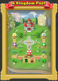 A Kingdom Past painting from Super Mario Run, showing the state of the Mushroom Kingdom before Bowser attacks in that game