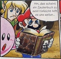 Mario reading the Necronomicon in the Club Nintendo comic "Super Mario in Die Nacht des Grauens"