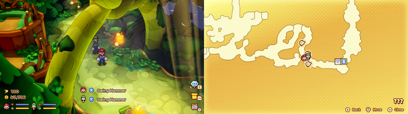 Mario and Luigi near 3 Sprite Bulb Nests on Conductor Island of Mario & Luigi: Brothership.