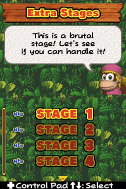 The menu for the Extra Stages in DK: Jungle Climber