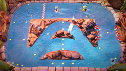Luigi and Gooigi playing Floaty Frenzy at ScreamPark in Luigi's Mansion 3