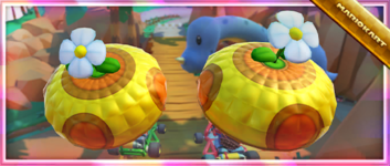 The Wiggler Parachute Pack from the Pipe Tour in Mario Kart Tour