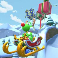 Yoshi (Reindeer) gliding in Mario Kart Tour