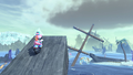 Yoshi facing Wario Shipyard from afar in Free Roam