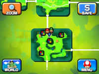Screenshot of the mini-map in Mushrise Park with pre-hit Attack Piece Blocks marked from Mario & Luigi: Dream Team.