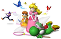 Yoshi, Princess Peach, Princess Daisy and Waluigi playing Butterfly Blitz