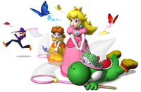 Peach, Daisy, Waluigi, and Yoshi