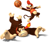 Donkey Kong and Diddy Kong playing basketball