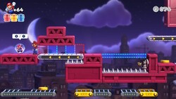 Screenshot of Twilight City level 8-1 from the Nintendo Switch version of Mario vs. Donkey Kong