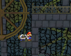 Mario near the second Palace Key in Palace of Shadow of Paper Mario: The Thousand-Year Door.