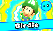 Baby Luigi receiving a Birdie in Mario Sports Superstars