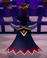 Zokket with his back turned, showing the back of his cape, which has a similar design to Cozette's