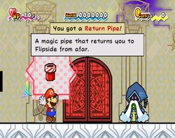 Mario getting the Return Pipe from Merlon in Flipside of Super Paper Mario.
