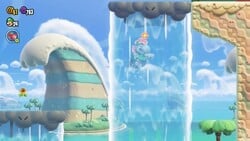 Elephant Luigi swimming upwards in Downpour Uproar in Super Mario Bros. Wonder