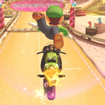Luigi performing a trick in Mario Kart 8.