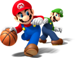 Mario and Luigi playing Basketball.