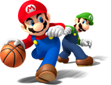 Mario and Luigi playing Basketball.