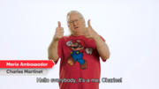 Screenshot of a video message published by Nintendo on social networking website X in which Charles Martinet (pictured) explains, alongside Shigeru Miyamoto, his new role at the company as "Mario Ambassador"