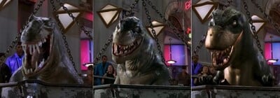 Comparisons of President Koopa's true Tyrannosaurus Rex form
