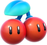 Artwork of a Double Cherry, from Super Mario 3D World.