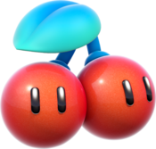 Artwork of a Double Cherry, from Super Mario 3D World.