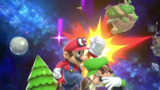 Mario and Cappy using Super Jump Punch on Luigi as Regional coins fly out