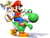 Artwork of Mario riding on Yoshi in Super Mario Sunshine