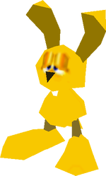 Rendered model of MIPS, the yellow rabbit from Super Mario 64.