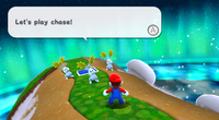 Mario chasing bunnies on the Snow Cap Galaxy
