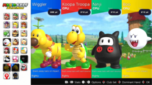 Character select screen in Mario Golf: Super Rush