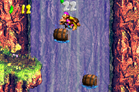 The Kongs in the first Bonus Level of Barrel Drop Bounce in the Game Boy Advance remake